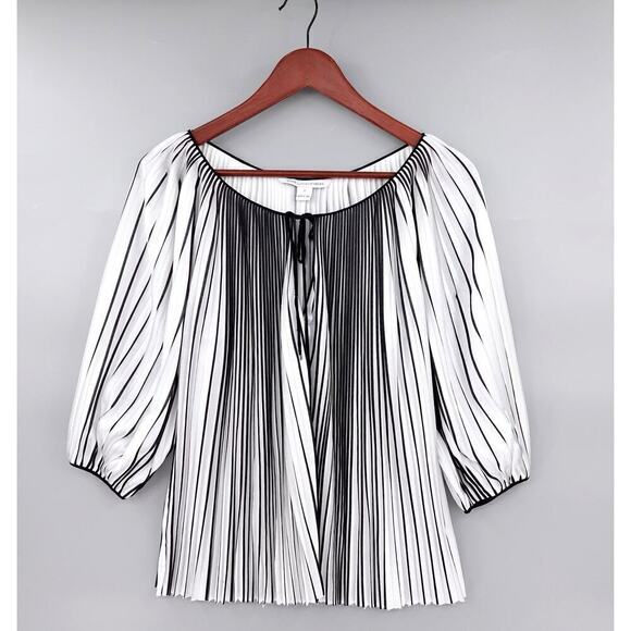DVF Diane Von Furstenberg New Keoni Blouse Womens 2 White Peasant Pleated - Picture 1 of 12